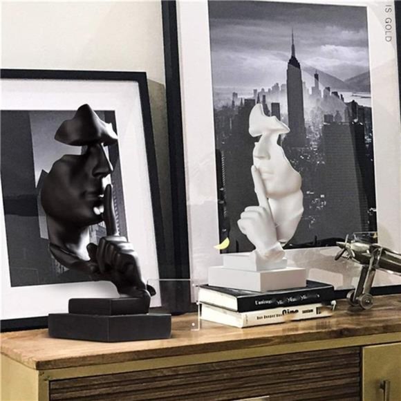 Thinker Statue,Silence is Gold Abstract Art Figurine,Modern Home ResinSculptures - Picture 4 of 5